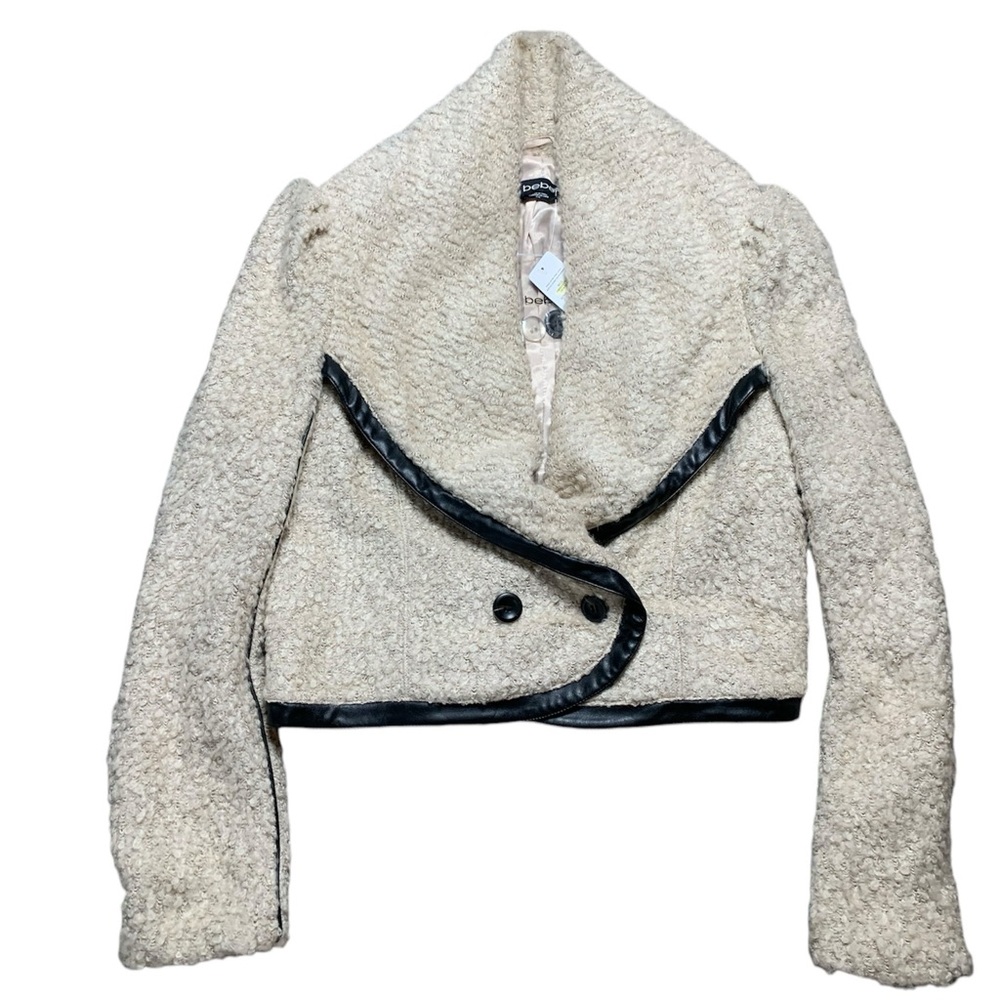 Bebe Kendra Drama Jacket Mushroom Boucle Moto Asymmetrical 108VU101T102 Large